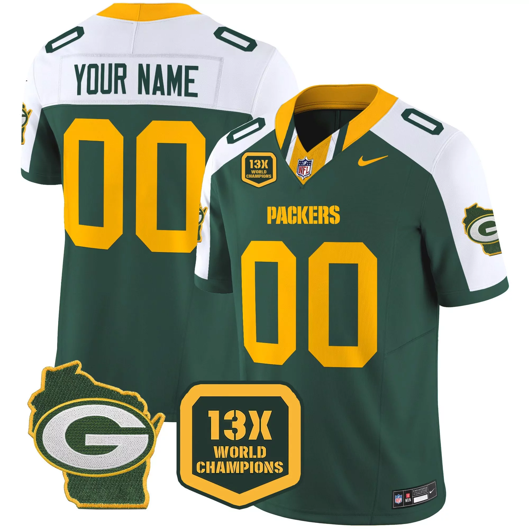 alternate youth green bay packers 13 time world champions home patch vapor limited custom jersey all stitched