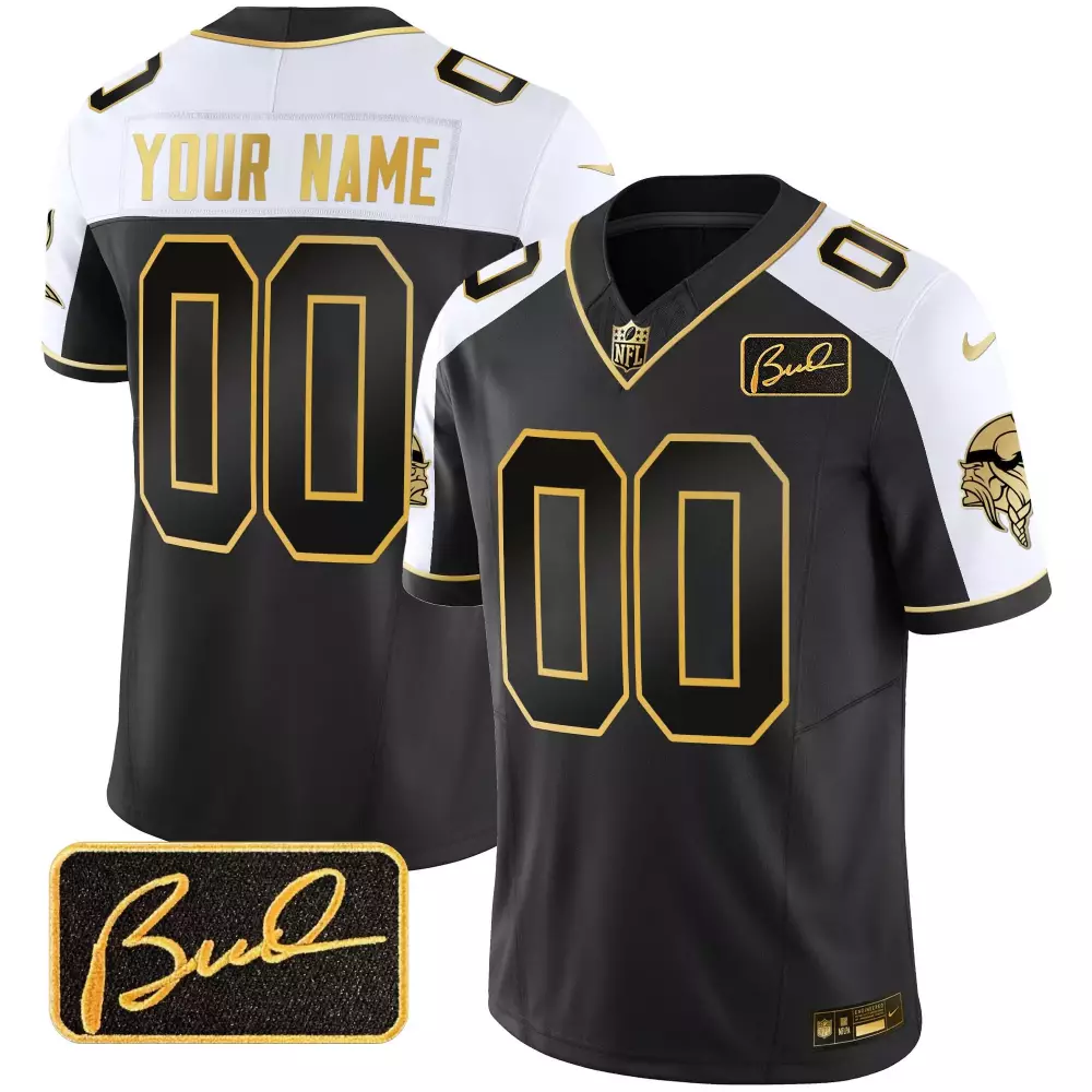 alternate youth minnesota vikings bud grant patch gold limited custom jersey v2 all stitched
