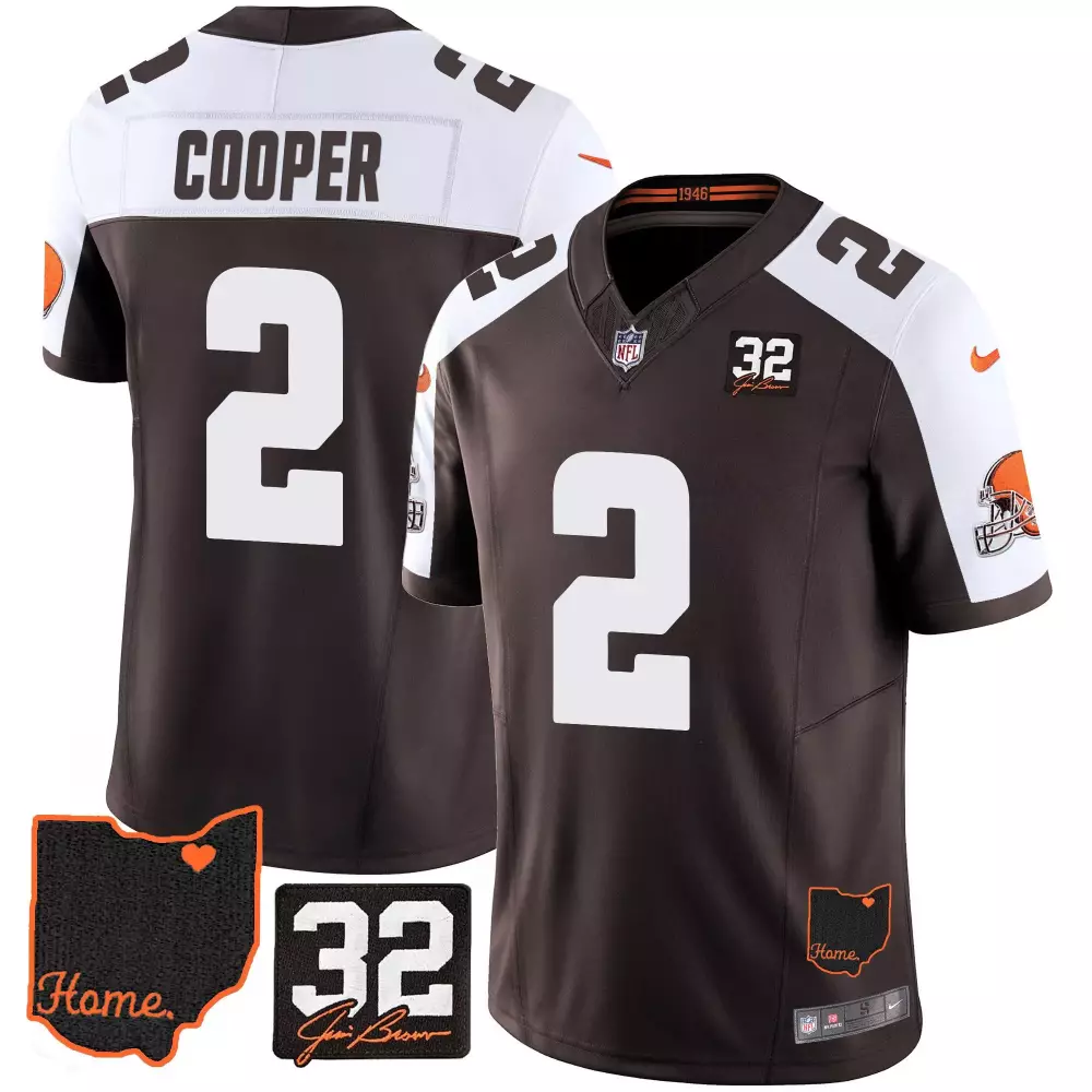 Amari Cooper 32 Jim Brown Memorial Home Patch Jersey V3 | Cleveland Browns | All Stitched Fan Gear for Men, Women & Youth