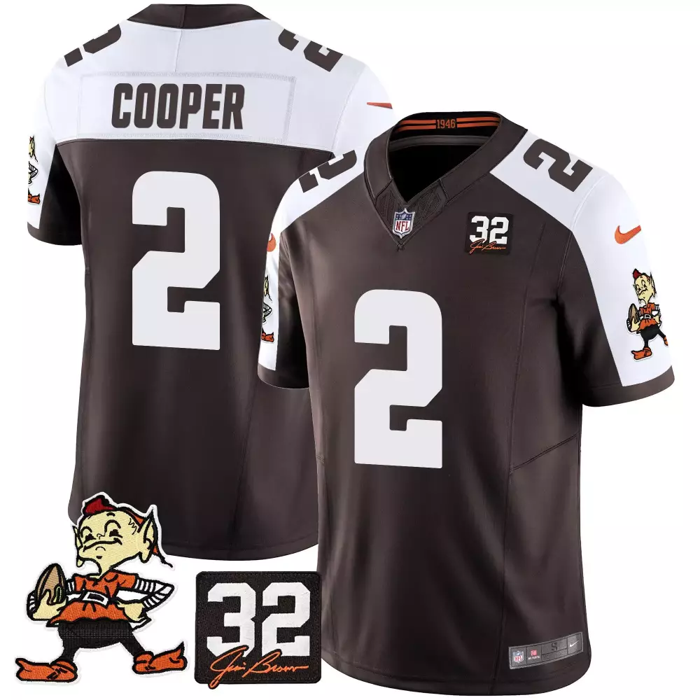 Amari Cooper 32 Jim Brown Memorial Home Patch Jersey V3 | Cleveland Browns | All Stitched Fan Gear for Men, Women & Youth