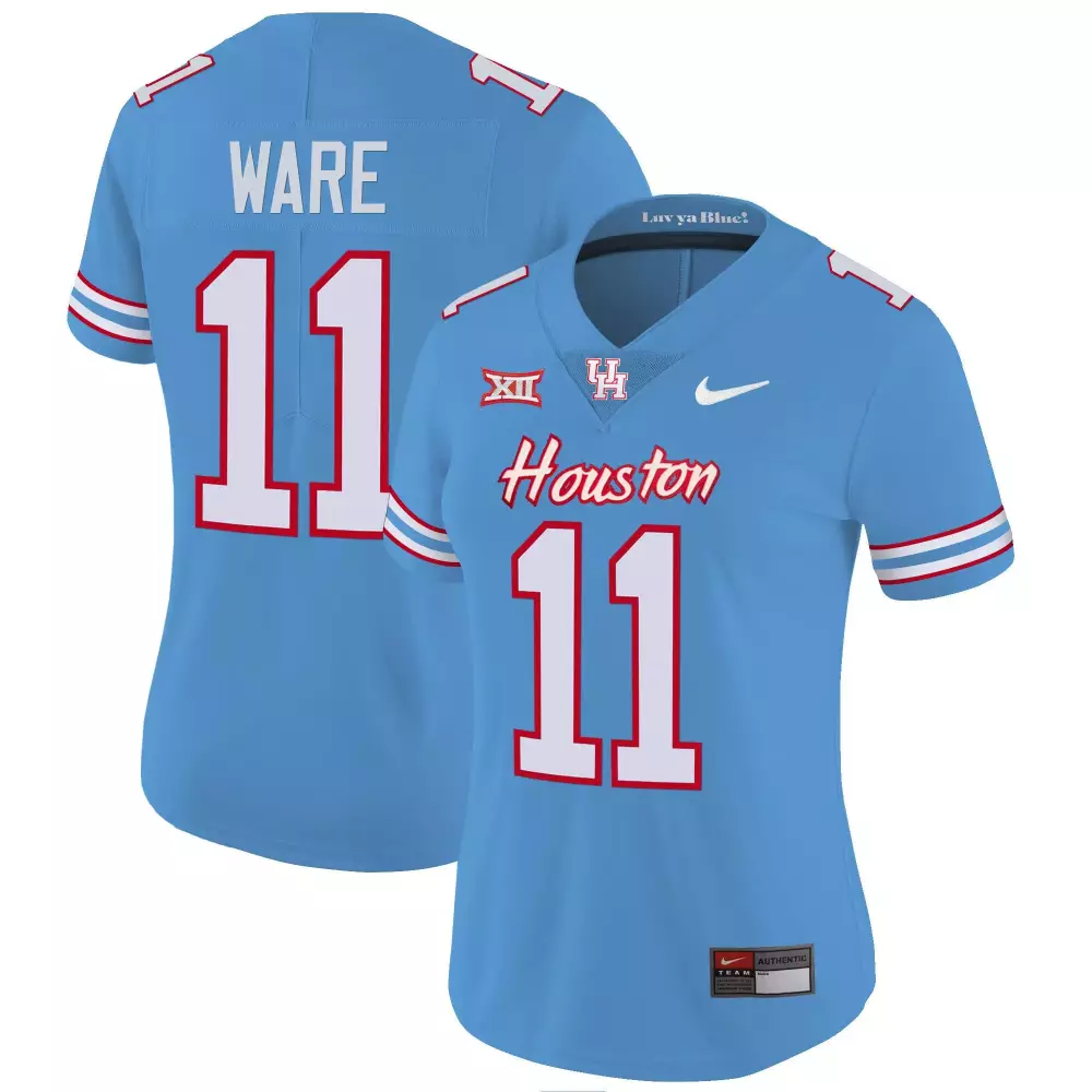 andre ware light blue womens houston cougars 2023 oilers inspired vapor jersey v5 all stitched