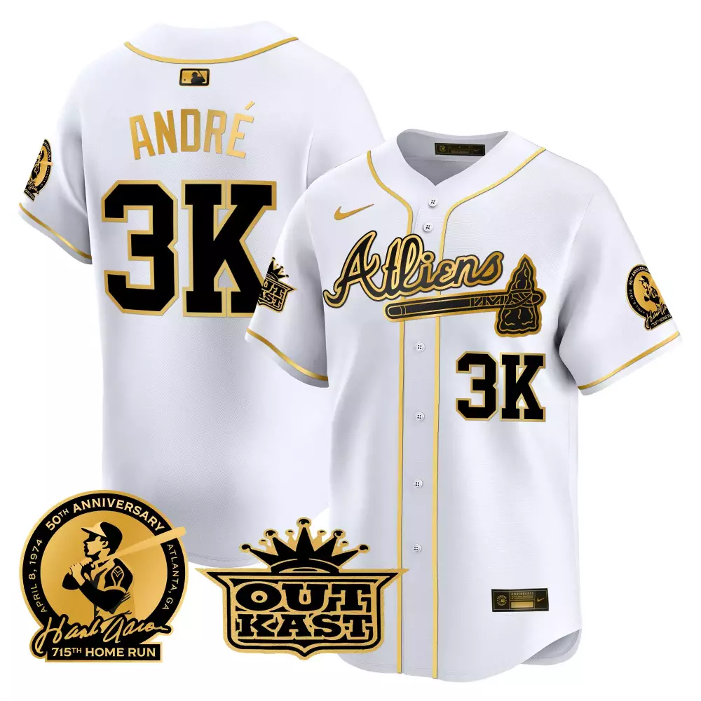 Andre White Gold Men's Braves Atliens Hank Aaron Patch | Vapor Premier Limited Edition | For Men, Women & Youth