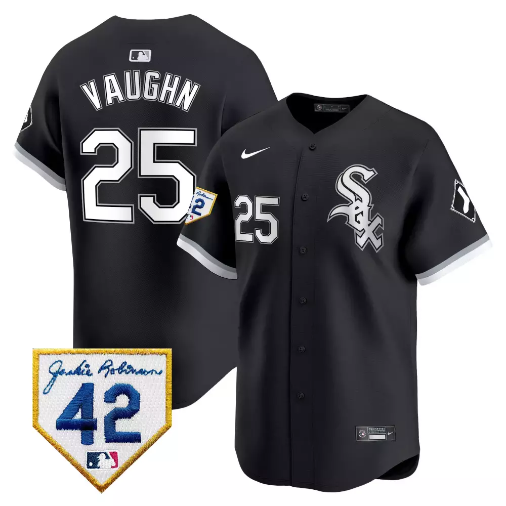 andrew vaughn black gold womens chicago white sox 2024 jackie robinson patch vapor premier limited jersey all stitched