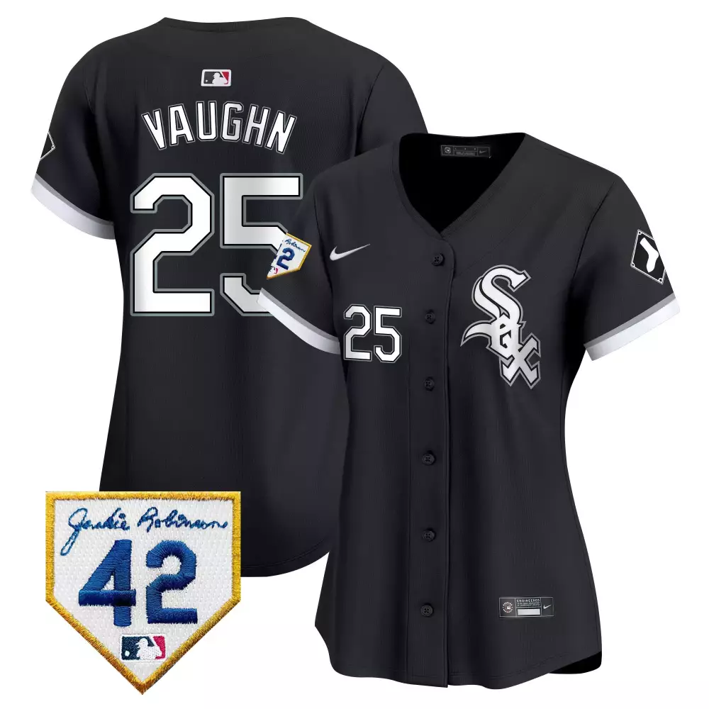 Andrew Vaughn Women's Chicago White Sox Black 2024 Jackie Robinson Patch Vapor Premier Limited Jersey | All Stitched Fan Gear for All