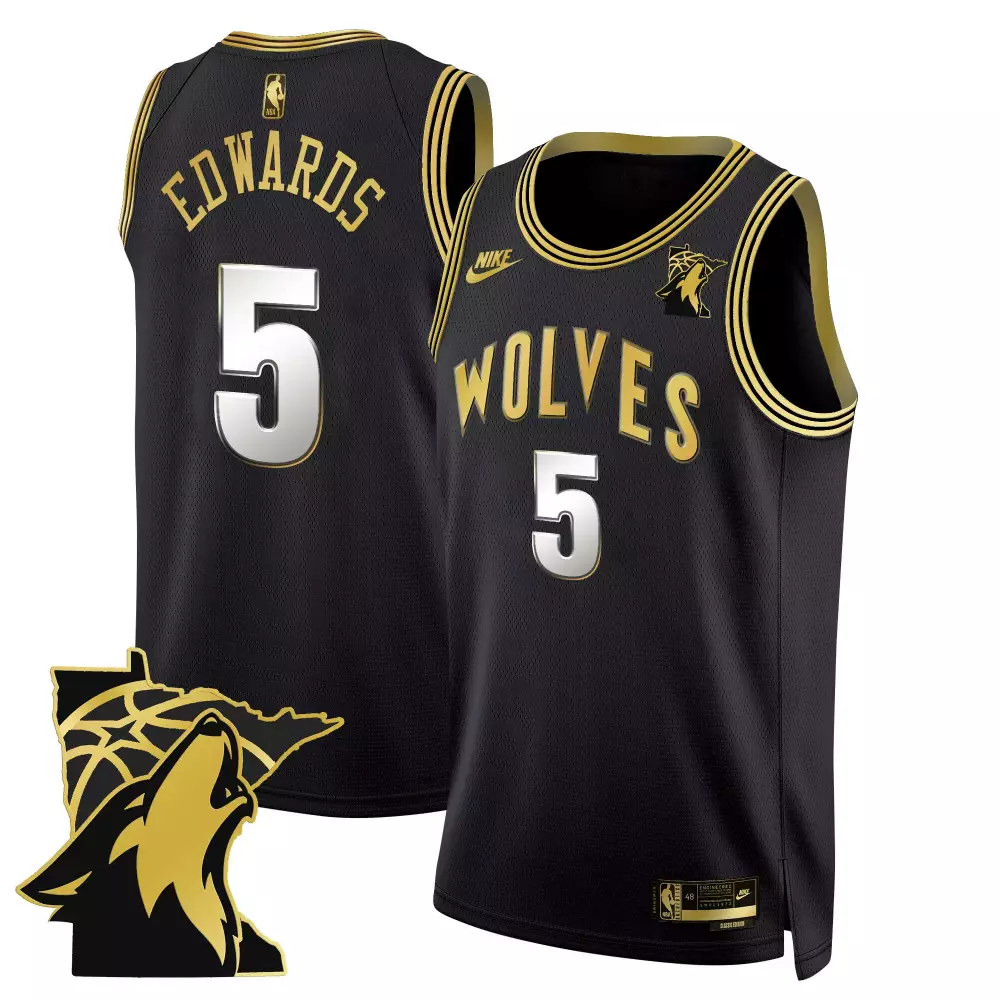 anthony edwards black gold mens minnesota timberwolves swingman jersey v2 minnesota patch all stitched
