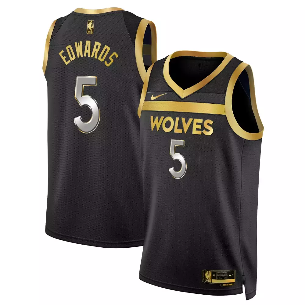 anthony edwards black gold mens minnesota timberwolves swingman jersey v2 minnesota patch all stitched