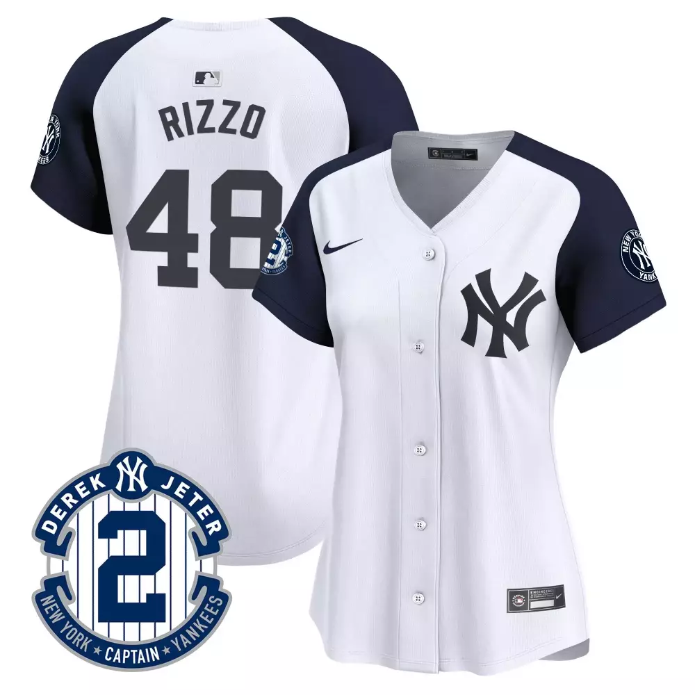 Rizzo Yankees 2024 Derek Jeter Patch Vapor Premier Jersey | Limited Edition White Fan Gear | For Men, Women & Youth