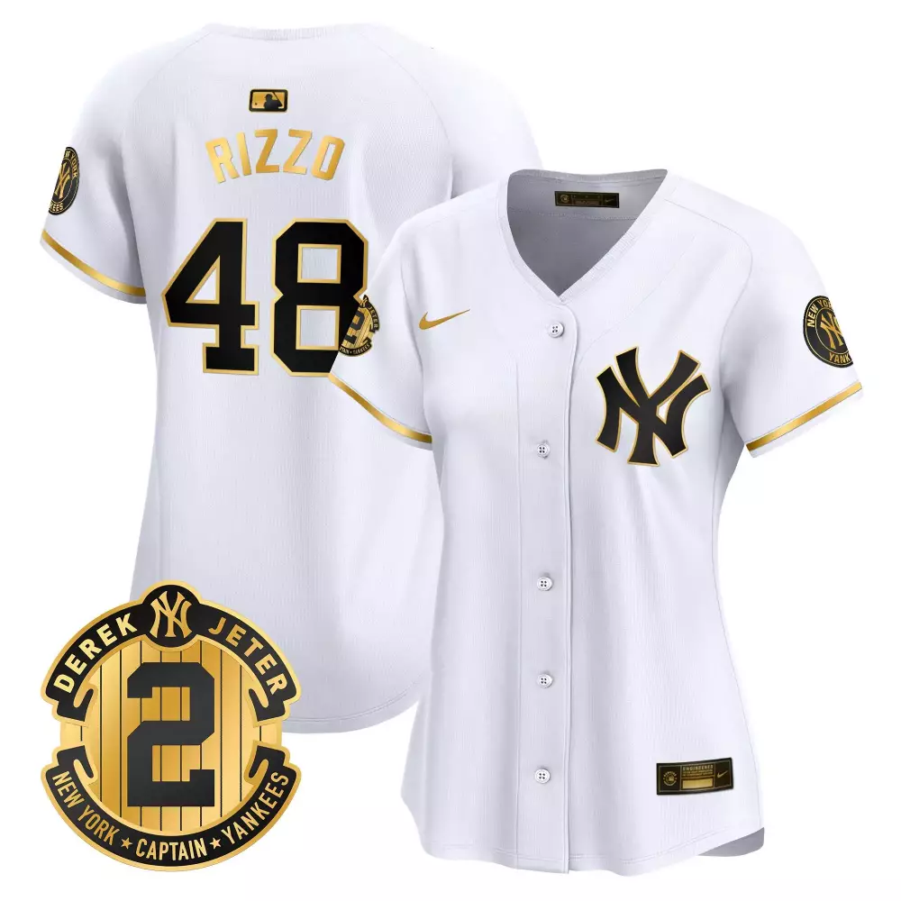 Rizzo Yankees Derek Jeter Patch Jersey | White Gold Vapor Premier Limited Edition | Fan Gear for Men, Women & Youth