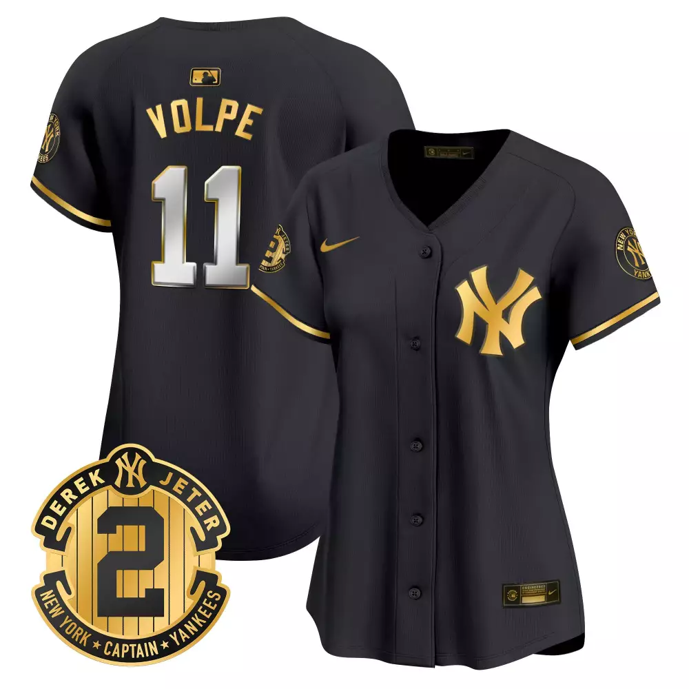 Volpe Yankees Black Gold 2024 Derek Jeter Patch Vapor Premier Jersey | Limited Edition Fan Gear | For Men, Women & Youth