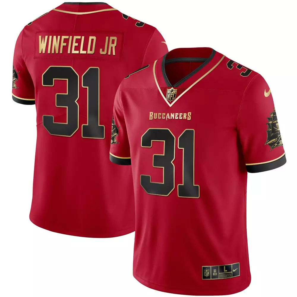 Antoine Winfield Jr. Black Red Tampa Bay Buccaneers Gold Vapor Jersey | All Stitched | Replica Fan Gear for Men, Women & Youth