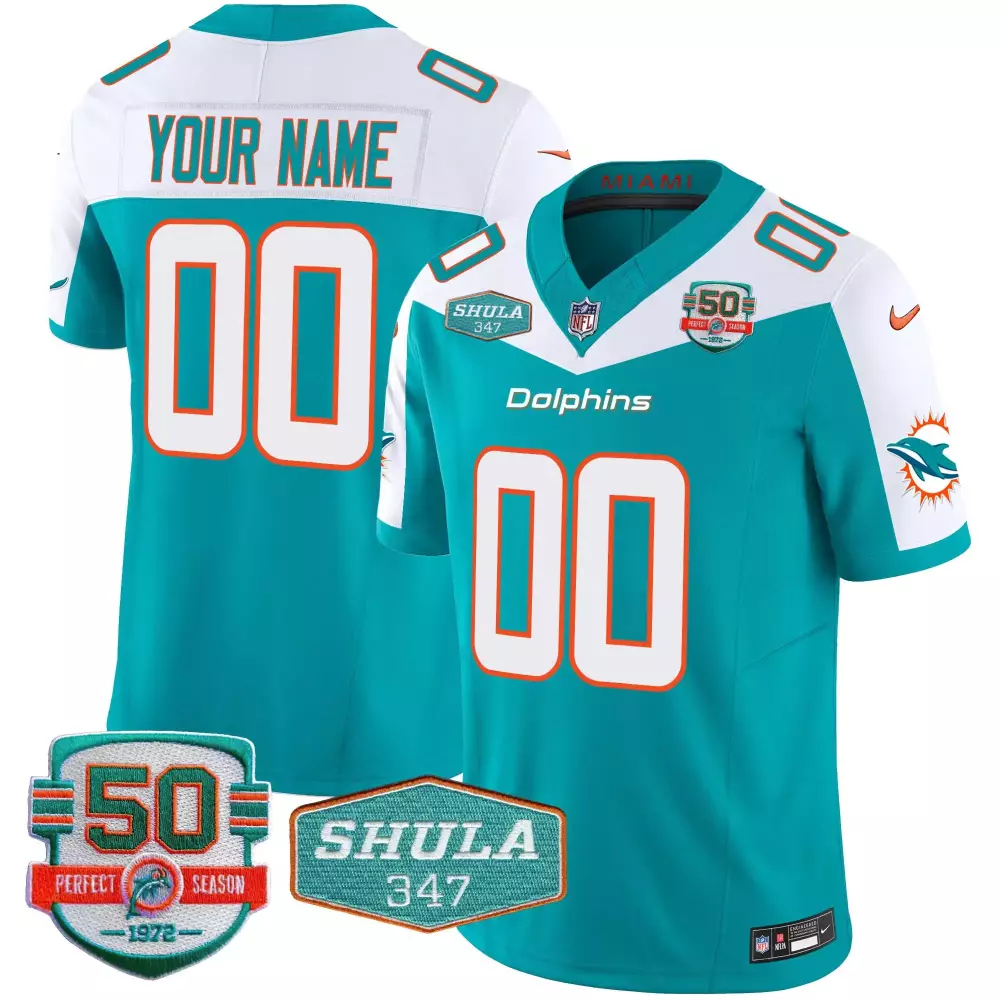 aqua alternate men miami dolphins shula 347 patch vapor limited custom jersey v2 all stitched