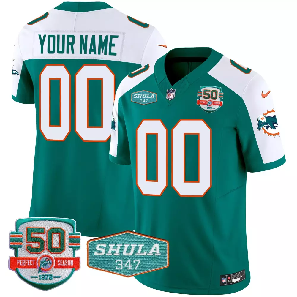 aqua alternate men miami dolphins shula 347 patch vapor limited custom jersey v2 all stitched