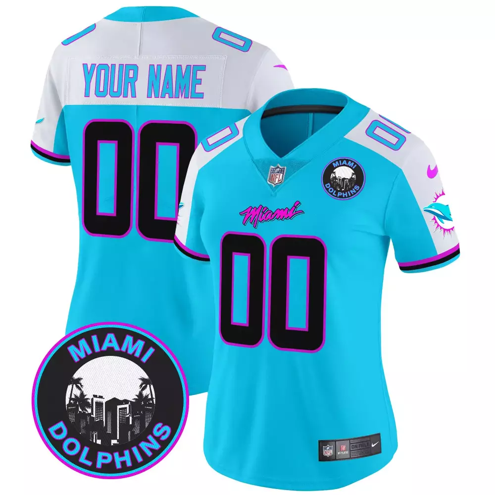 Miami Dolphins Aqua Alternate Women Miami Vice Vapor Limited Custom Jersey V3 | All Stitched | Stylish Fan Gear for Women | For Men, Women & Youth