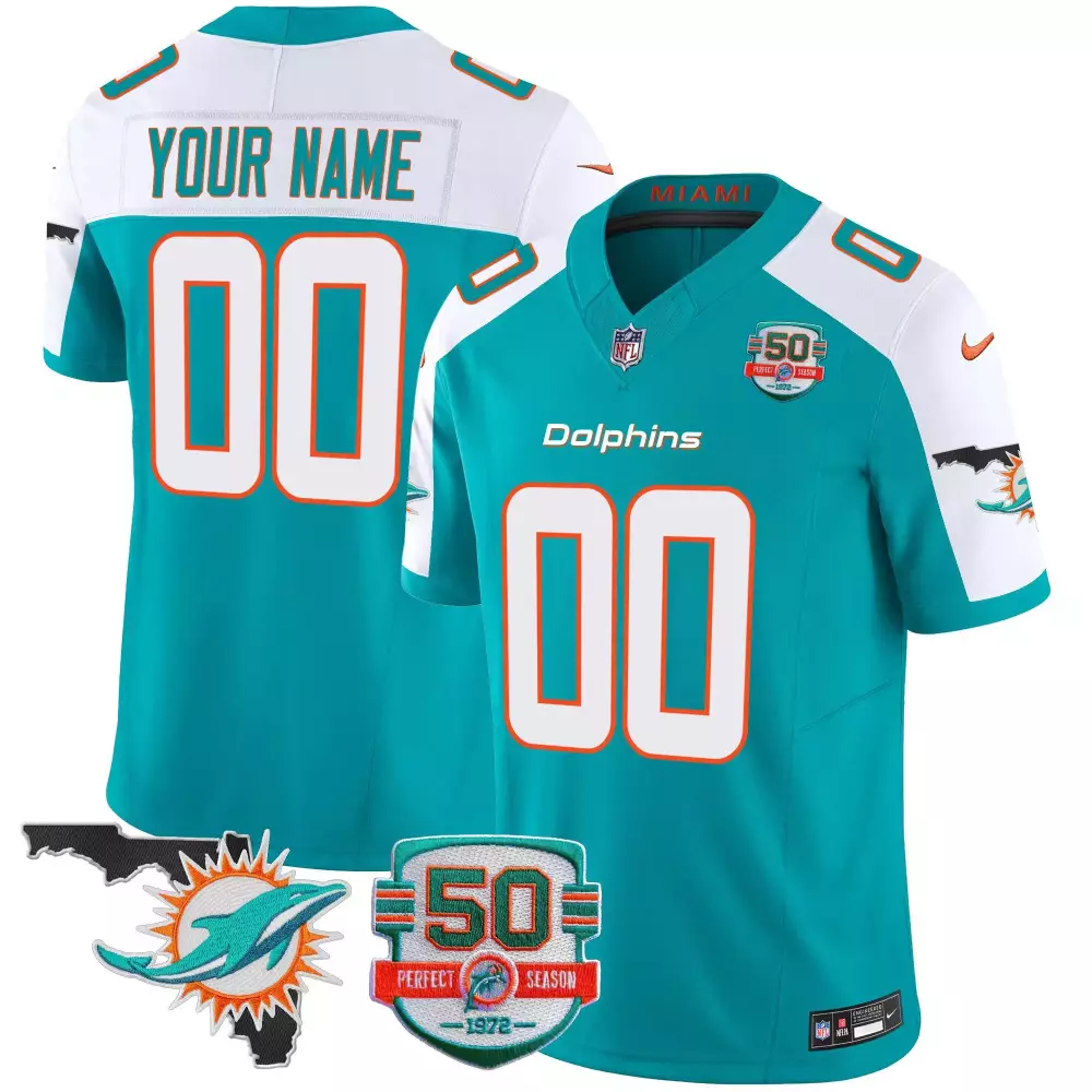 Miami Dolphins Aqua Alternate Youth Jersey | 50th Perfect Season Patch | Custom Stitched Vapor | Fan Gear for Men, Women & Youth