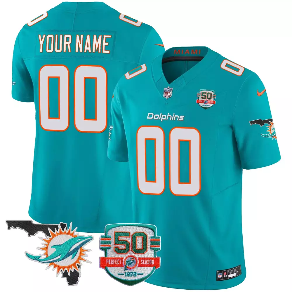 Women's Aqua Miami Dolphins 50th Perfect Season Florida Patch Vapor Jersey | All Stitched Fan Gear | For Women