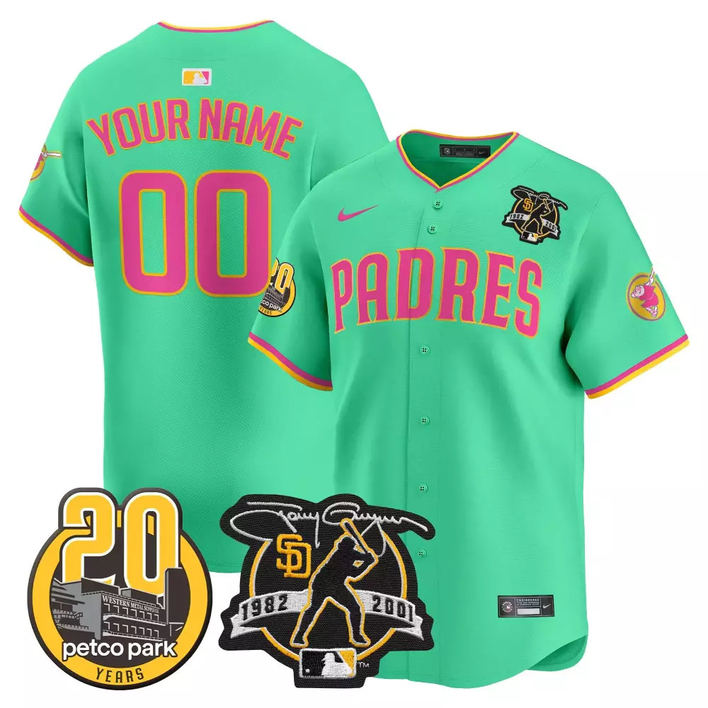 Aqua Youth San Diego Padres Tony Gwynn Petco Park 20th Patch Vapor Premier Jersey V2 | Limited Edition Custom Design | For Men, Women & Youth