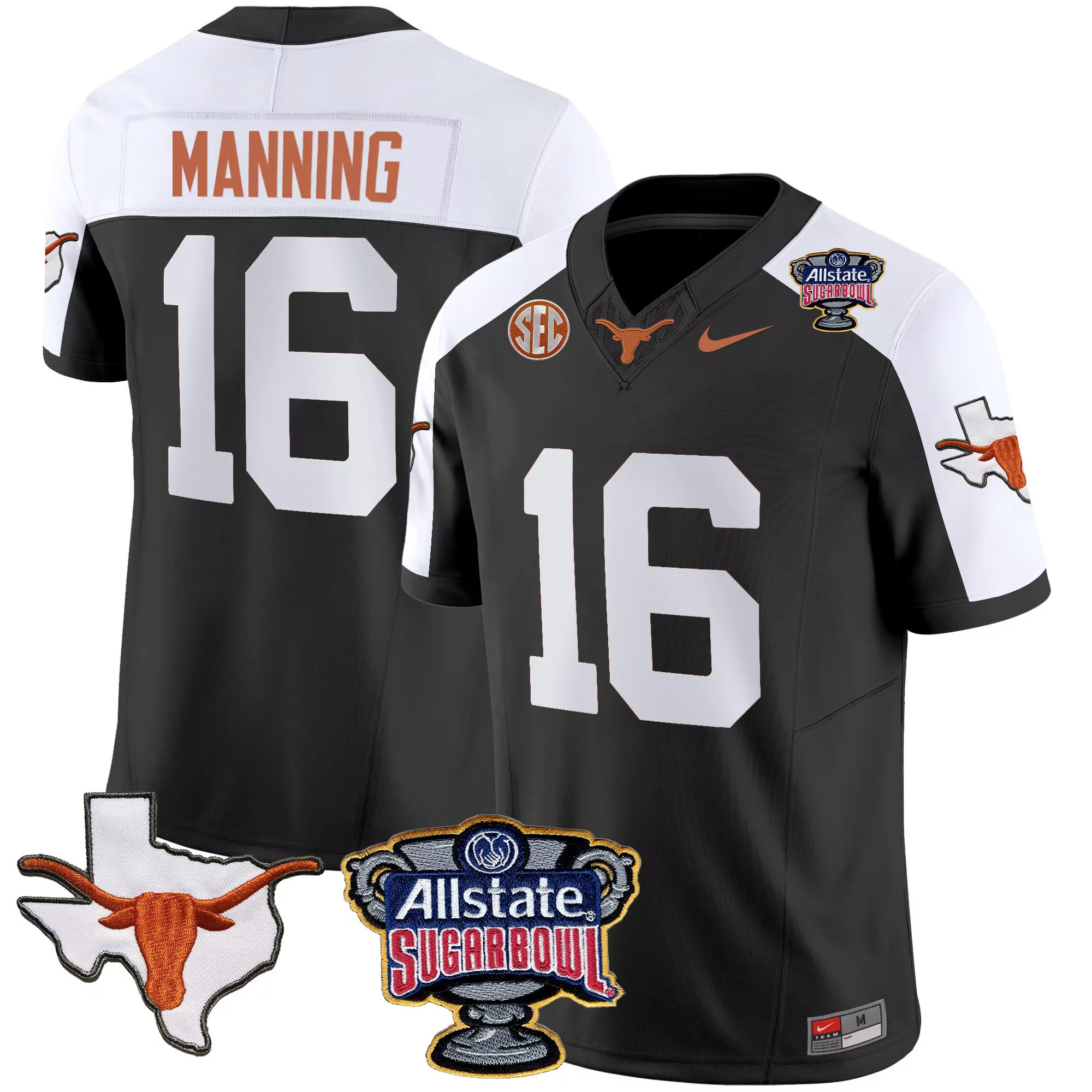 arch manning black alternate mens texas longhorns sugar bowl sec patch vapor jersey all stitched