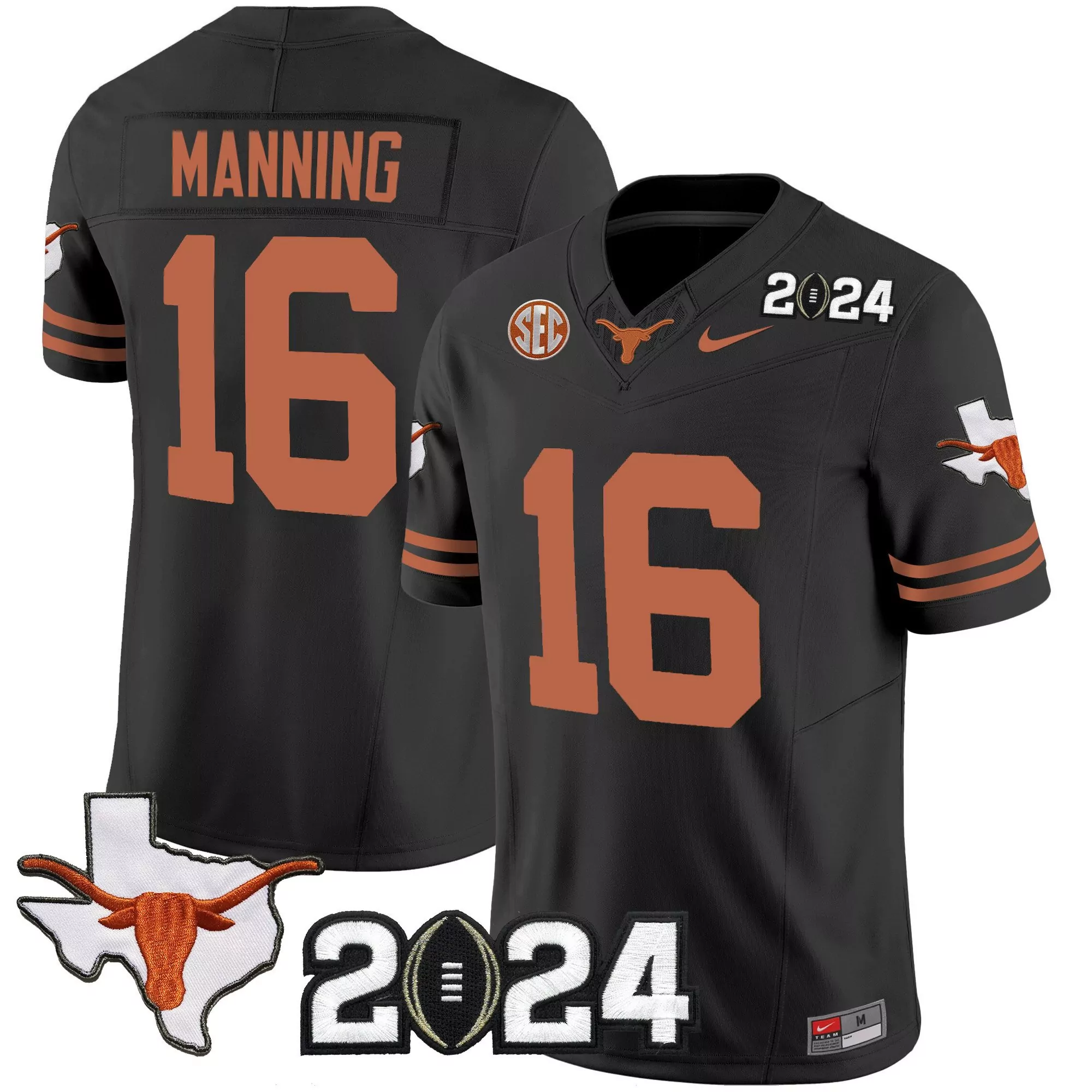 arch manning black mens texas longhorns 2024 vapor limited jersey all stitched