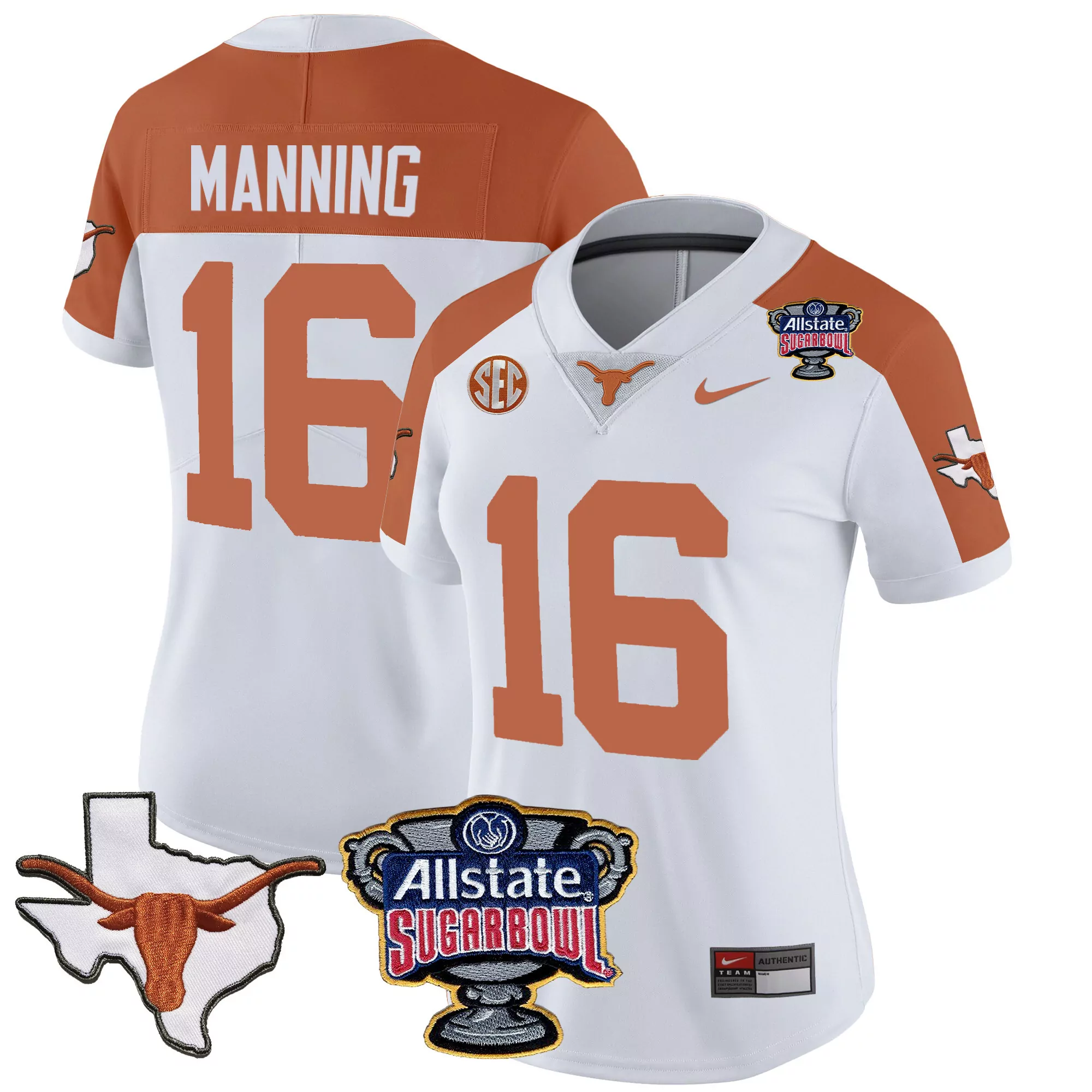 arch manning inverted womens texas longhorns sugar bowl sec patch vapor jersey all stitched