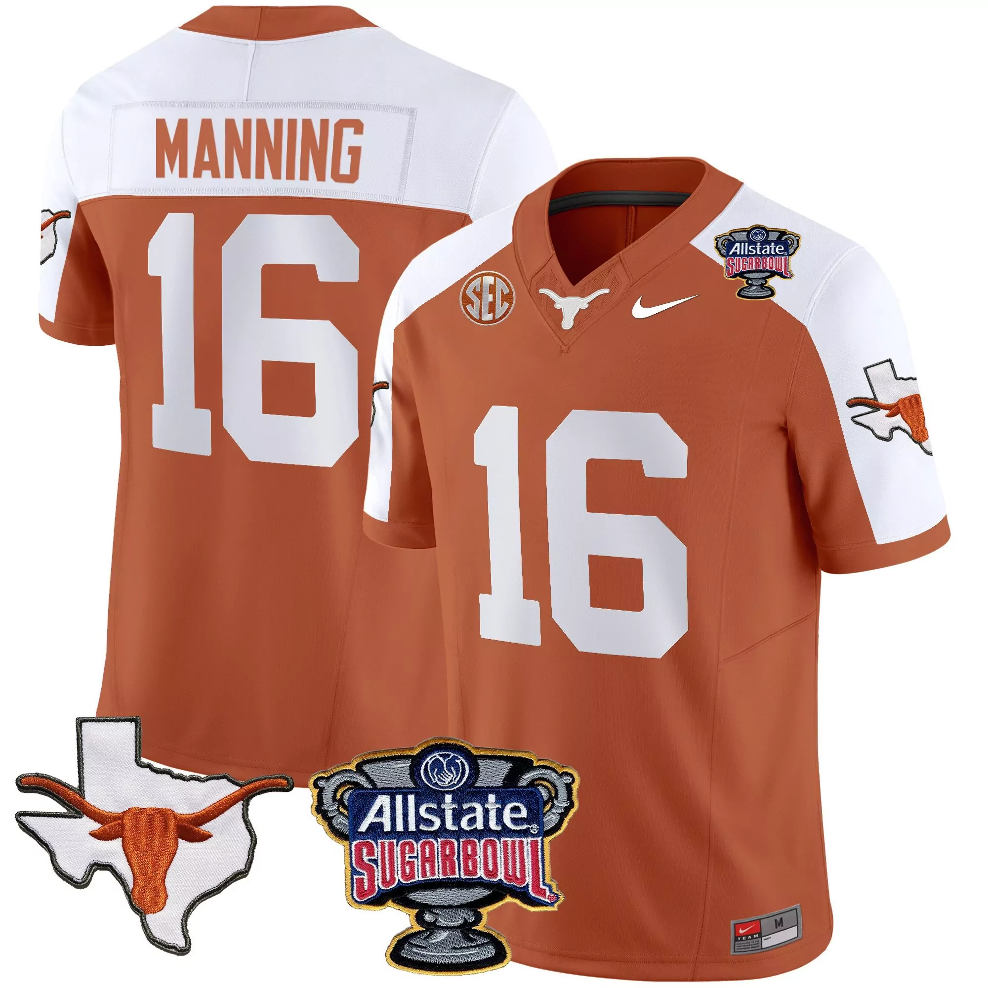 arch manning orange alternate mens texas longhorns state map sec patch vapor jersey v2 all stitched