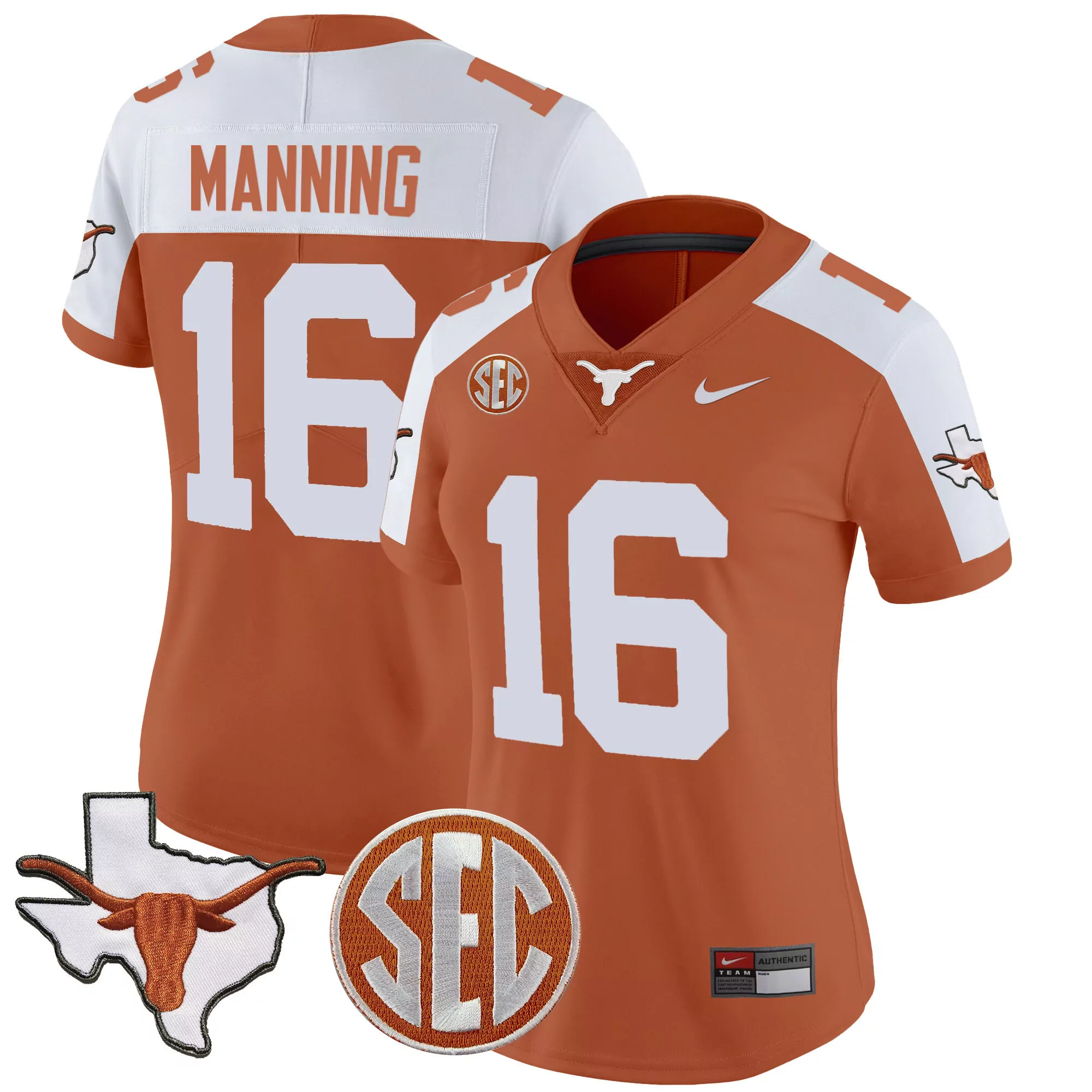 arch manning orange alternate mens texas longhorns state map sec patch vapor jersey v2 all stitched