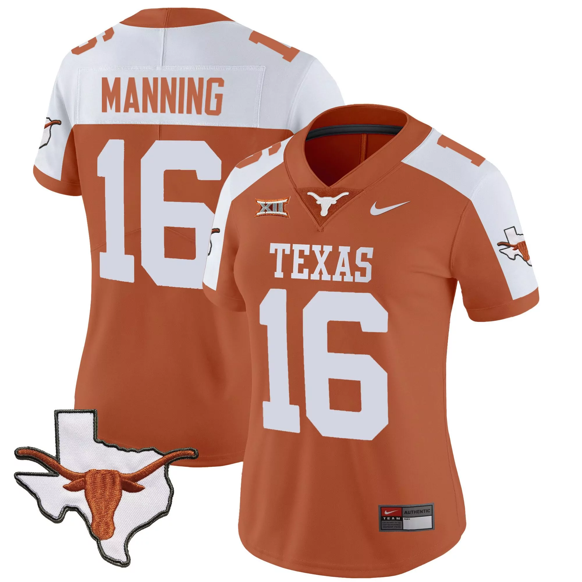 arch manning orange alternate womens texas longhorns state map sec patch vapor jersey v2 all stitched