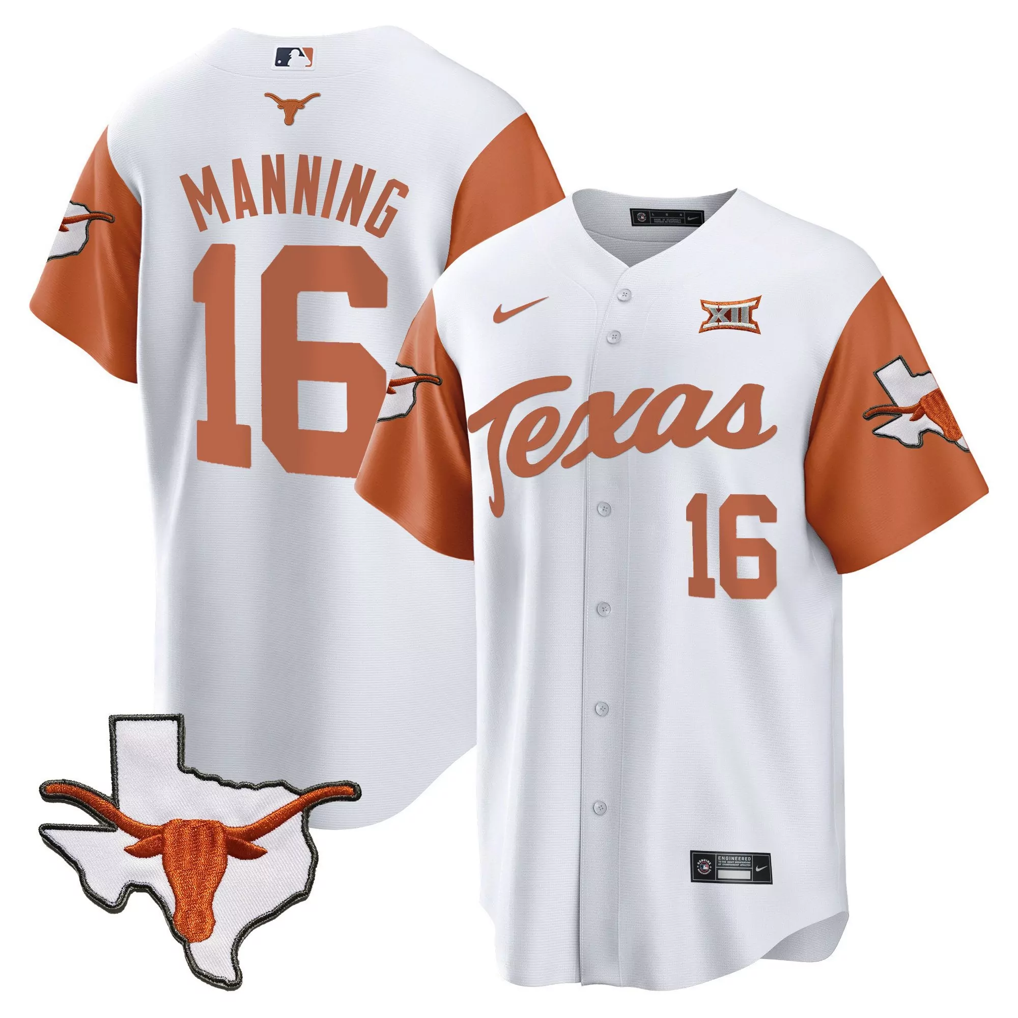 arch manning orange mens texas longhorns throwing up the h texas state map patch jersey all stitched
