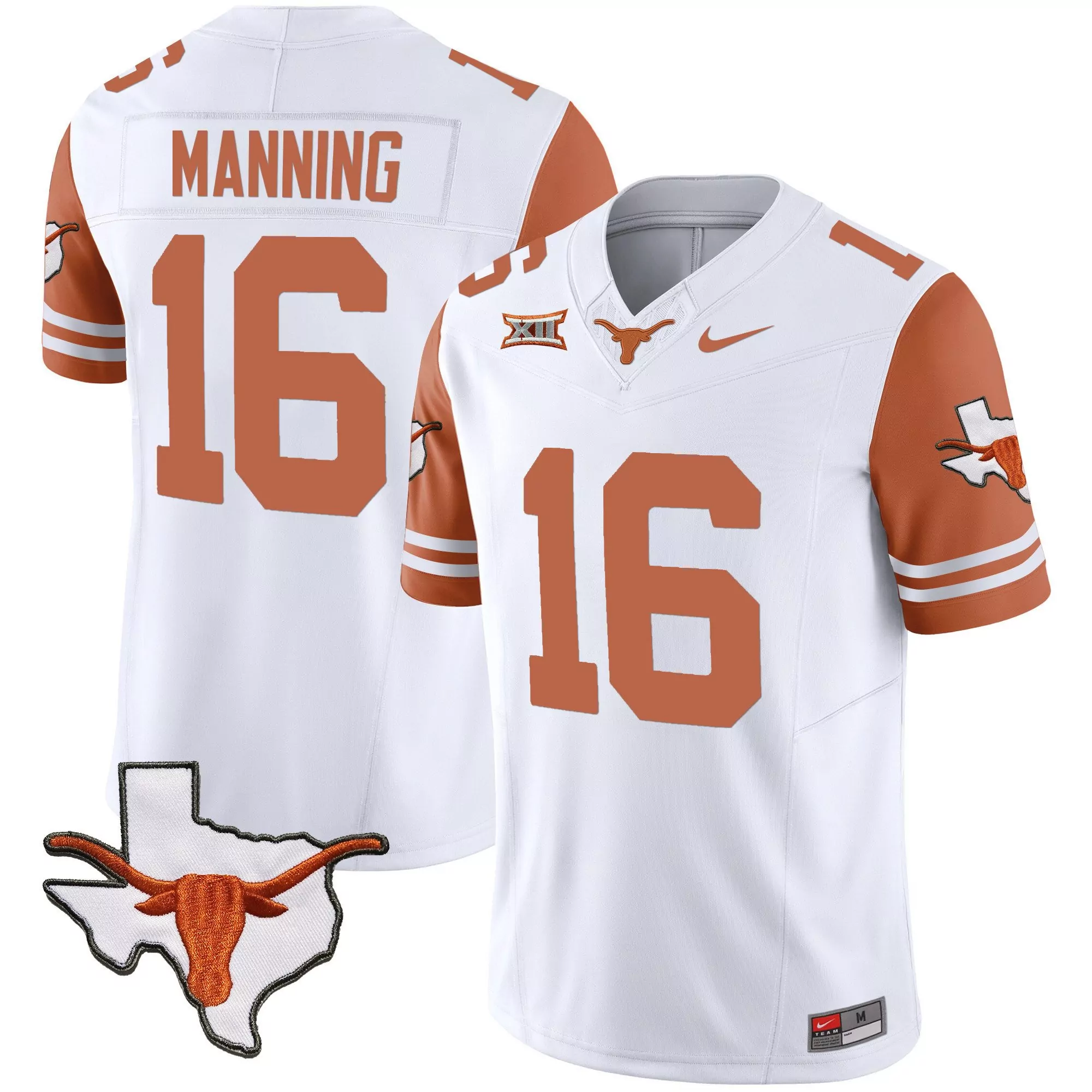 arch manning orange mens texas longhorns throwing up the h texas state map patch jersey all stitched