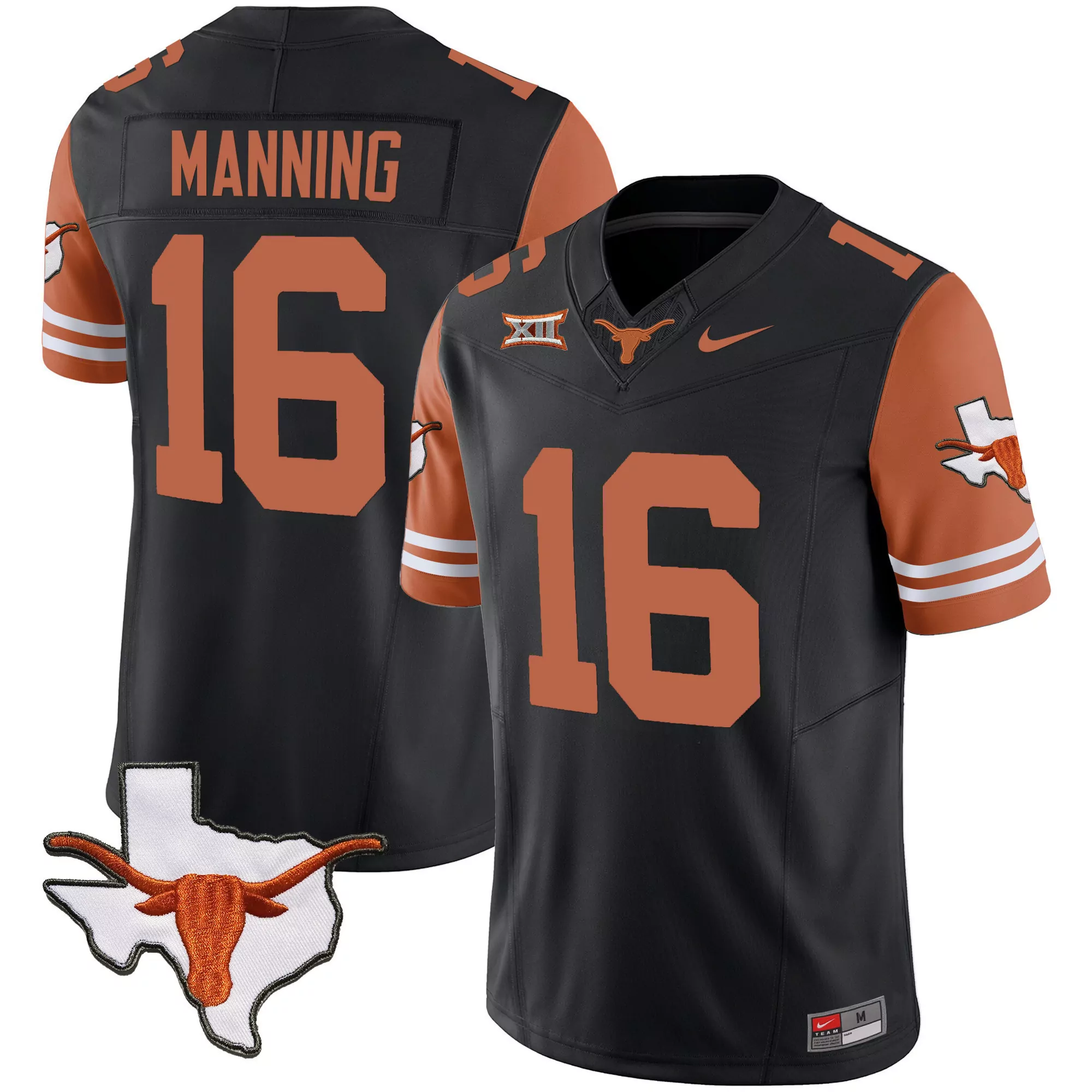 arch manning orange mens texas longhorns throwing up the h texas state map patch jersey all stitched