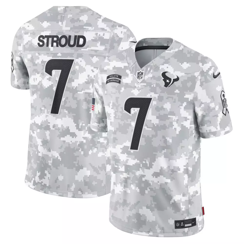 arctic camo youth cj stroud houston texans 2024 salute to service vapor limited jersey arctic camo all stitched