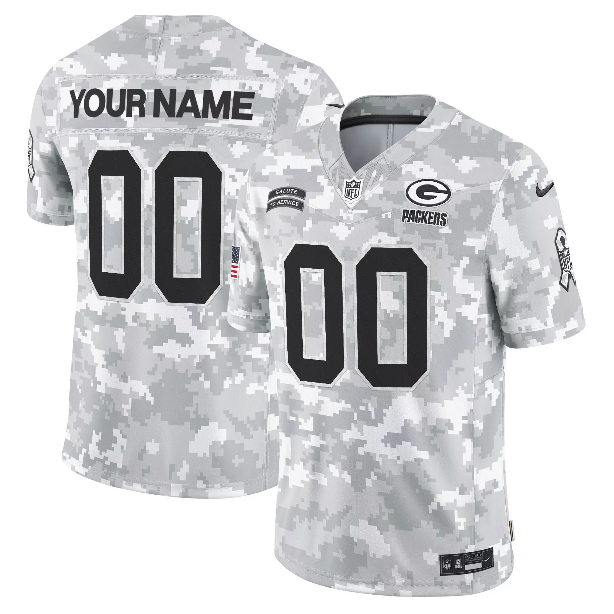 arctic camo youth green bay packers 2024 salute to service vapor limited custom jersey all stitched