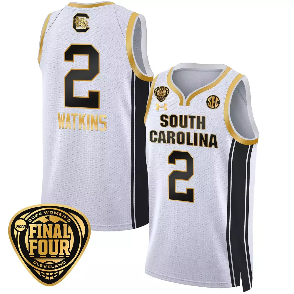 ashlyn watkins white gold mens size south carolina gamecocks 2024 final four basketball jersey women patch all stitched