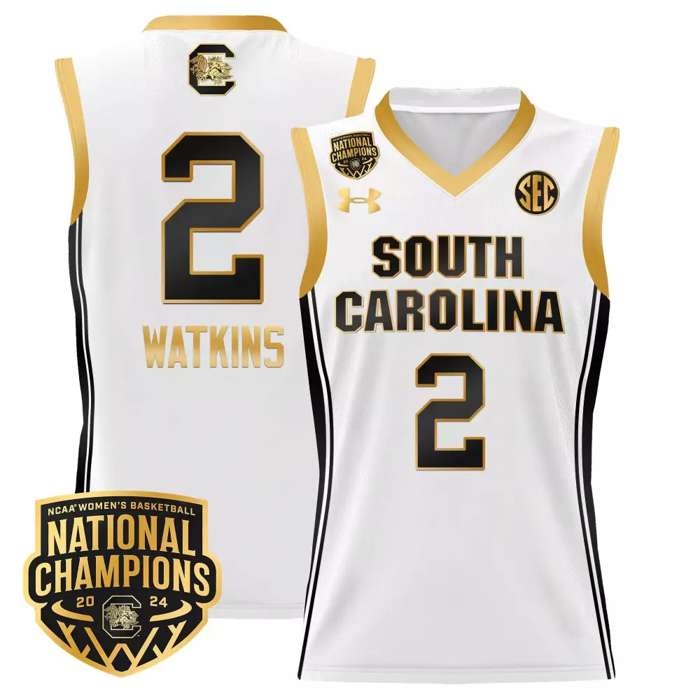ashlyn watkins white gold womens size south carolina gamecocks 2024 final four basketball jersey women patch all stitche