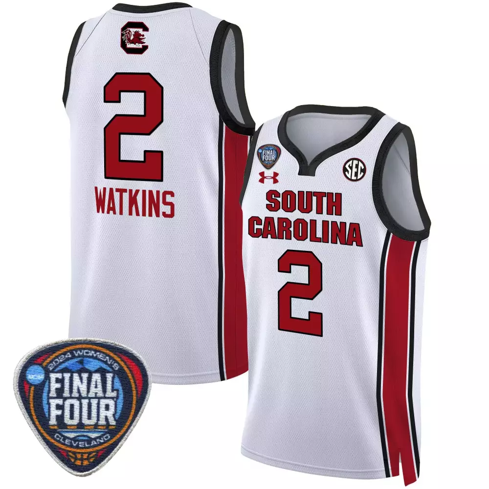 ashlyn watkins white gold womens size south carolina gamecocks 2024 final four basketball jersey women patch all stitche