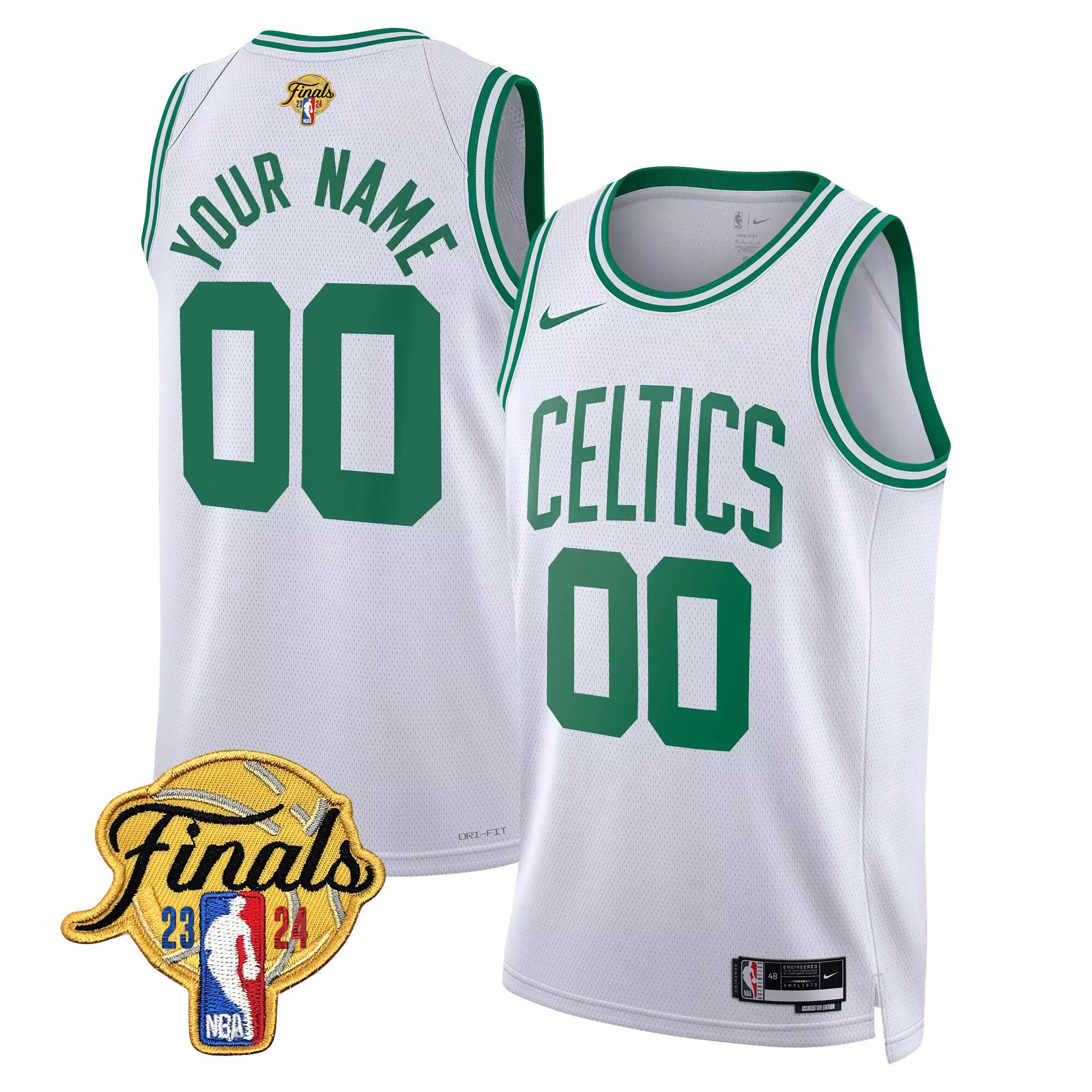 association men boston celtics 2024 finals patch swingman custom jersey all stitched