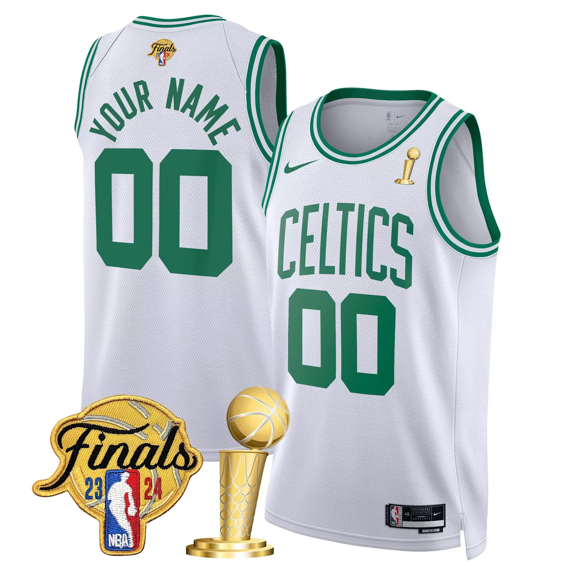 association men boston celtics 2024 finals patch swingman custom jersey all stitched