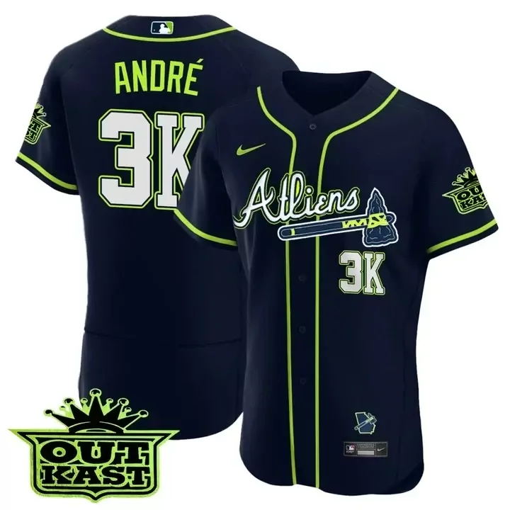 Atliens Green Men's Atlanta Braves Atliens Flex Base Custom Jersey V3 | All Stitched | Fan Gear | For Men, Women & Youth