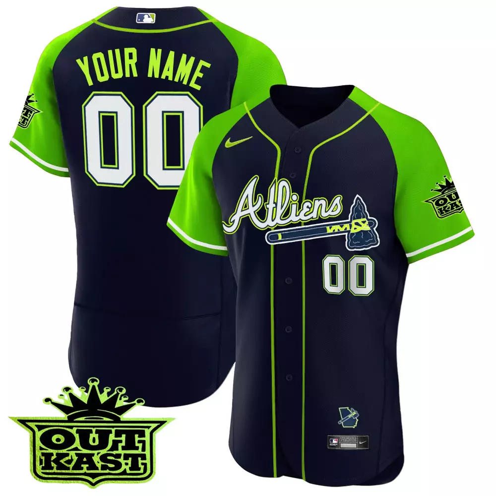 Atliens Green Men's Atlanta Braves Atliens Flex Base Custom Jersey V3 | All Stitched | Fan Gear | For Men, Women & Youth