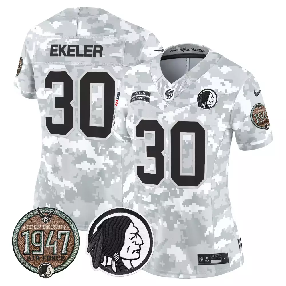 austin ekeler air force womens washington redskins 2024 salute to service establishment year patch vapor limited jersey