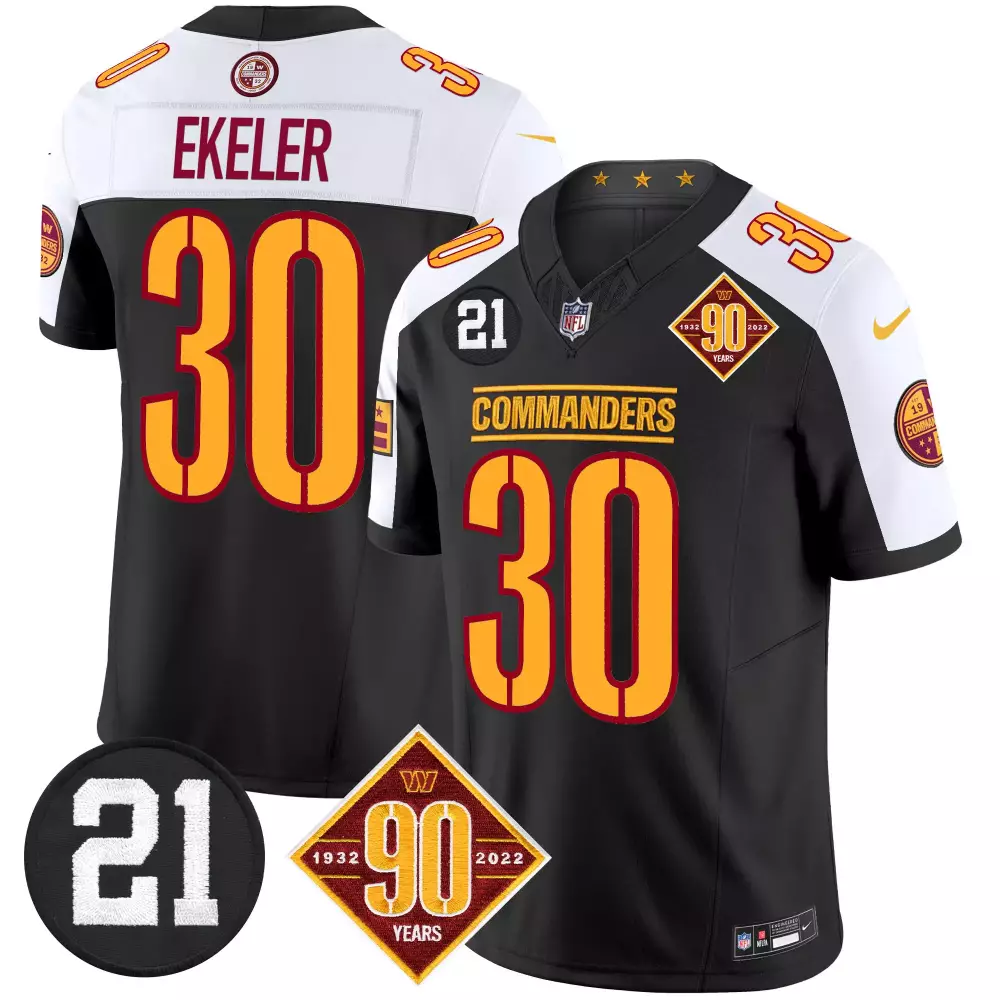 Austin Ekeler Black Alternate Men's Washington Commanders 90th Anniversary Vapor Premier Jersey | Stitched | For Men, Women & Youth