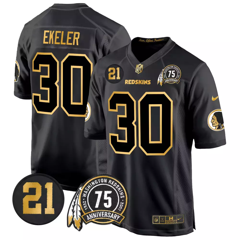 austin ekeler black gold mens washington redskins 75th sean taylor patch gold game jersey all stitched
