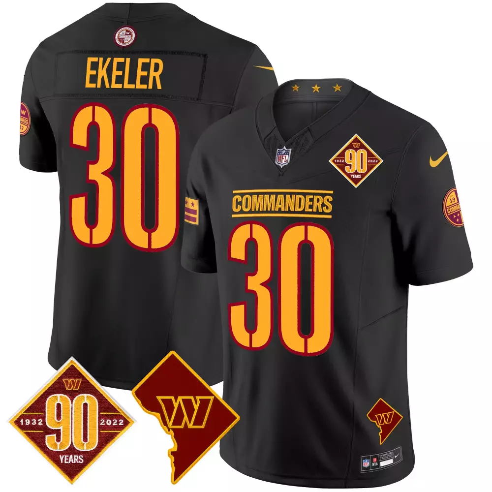 Austin Ekeler Black Men's Jersey | 90th Anniversary Home Patch | Washington Commanders Vapor Fan Gear | For Men, Women & Youth