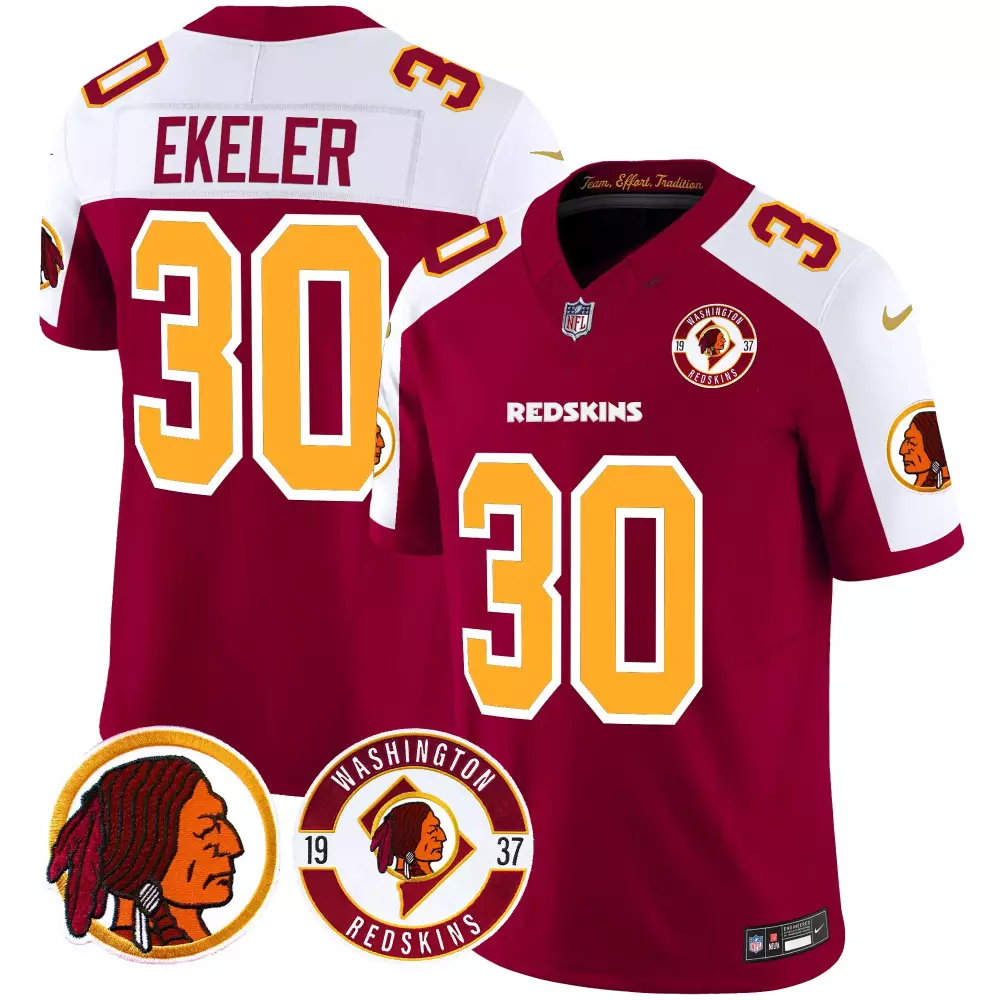 austin ekeler burgundy alternate mens washington redskins 2024 vapor limited jersey est 1937 patch all stitched