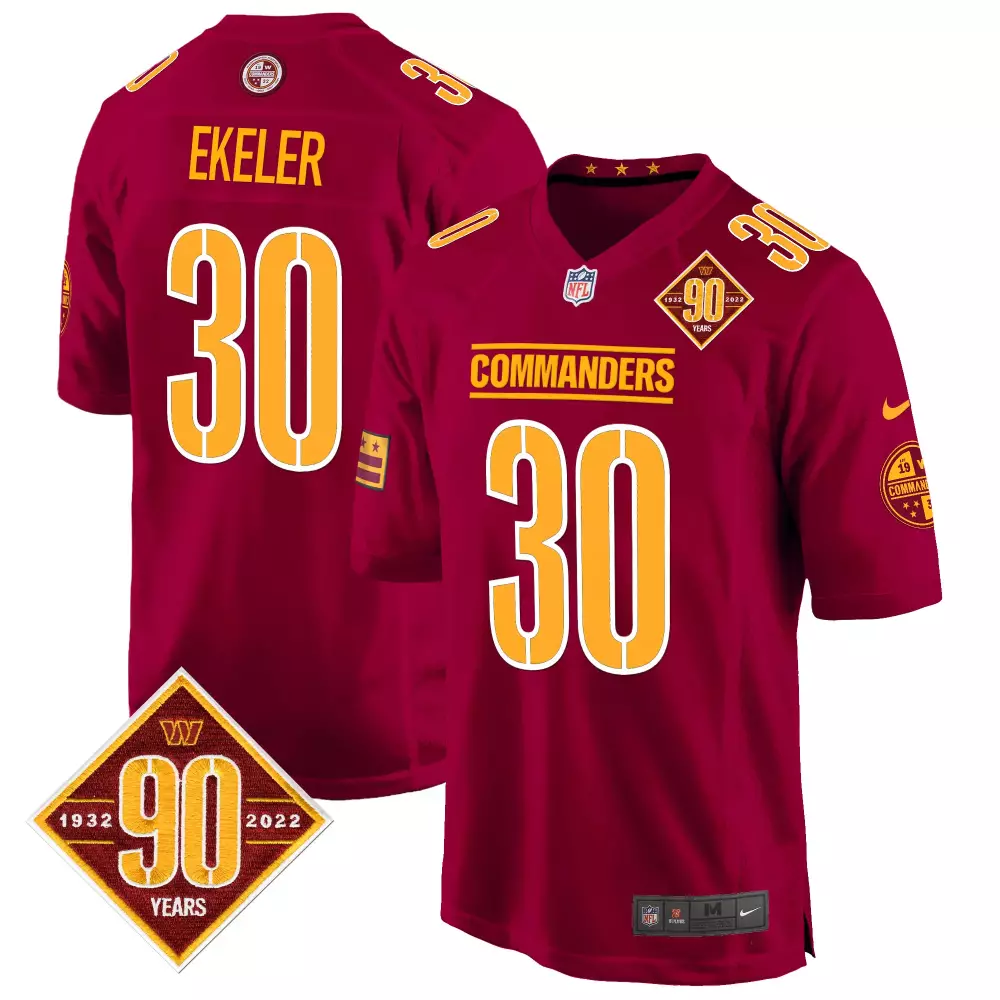Austin Ekeler Burgundy Men's Game Jersey | 90th Anniversary Patch | Washington Commanders Fan Gear | For Men, Women & Youth