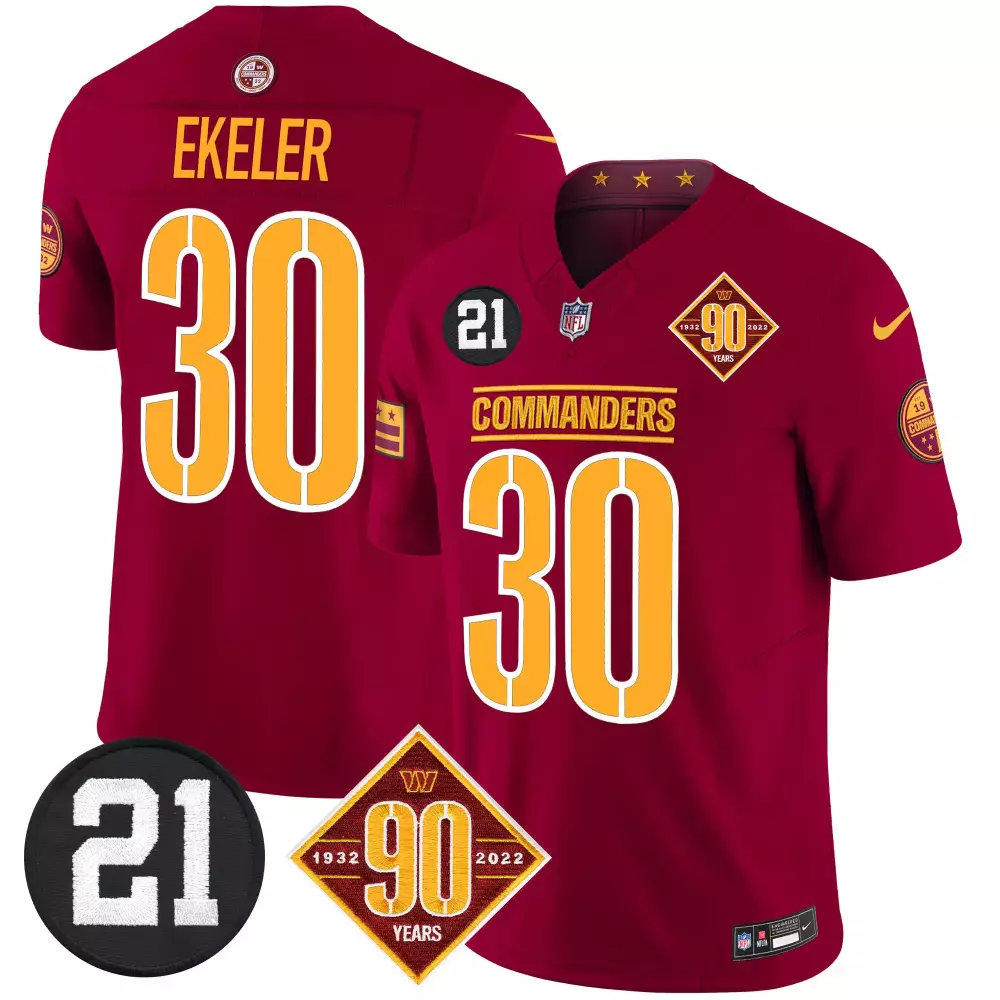 Austin Ekeler Washington Commanders 90th Anniversary Home Patch Jersey | White Vapor Limited Edition | Fan Gear for Men, Women & Youth