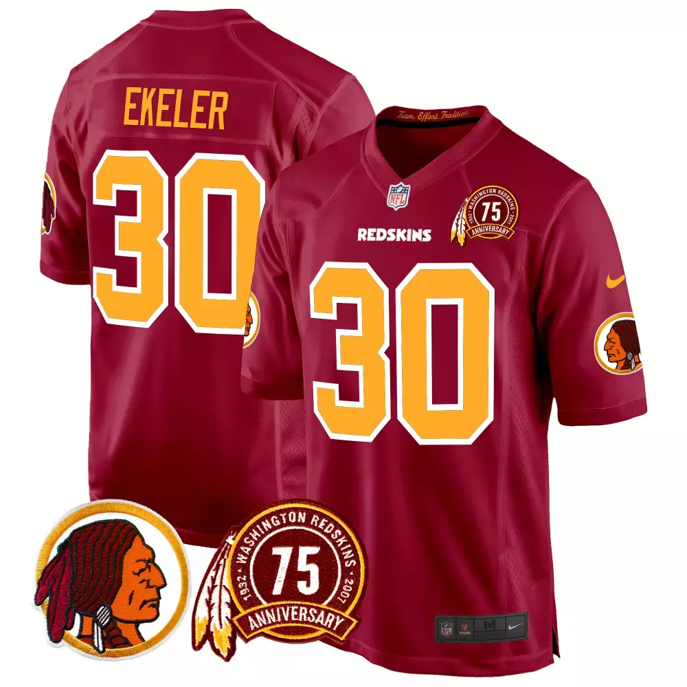 austin ekeler burgundy mens washington redskins 75th patch throwback game jersey all stitched