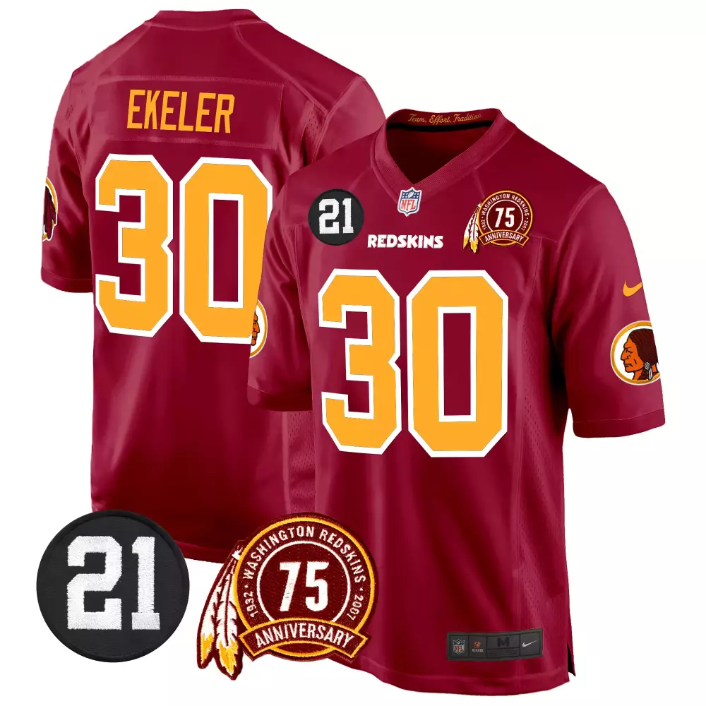 austin ekeler burgundy mens washington redskins 75th sean taylor patch game jersey all stitched
