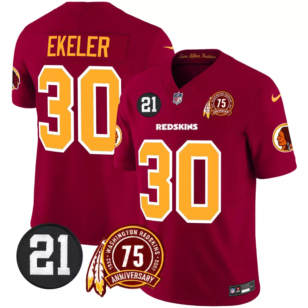 austin ekeler burgundy mens washington redskins 75th sean taylor patch game jersey all stitched