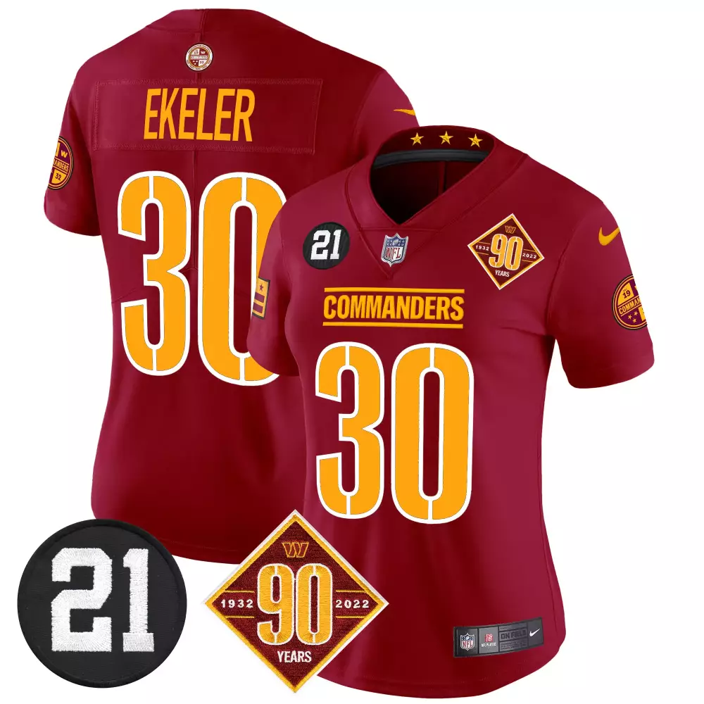 Austin Ekeler Washington Commanders 90th Anniversary Home Patch Jersey | White Vapor Limited Edition | Fan Gear for Men, Women & Youth