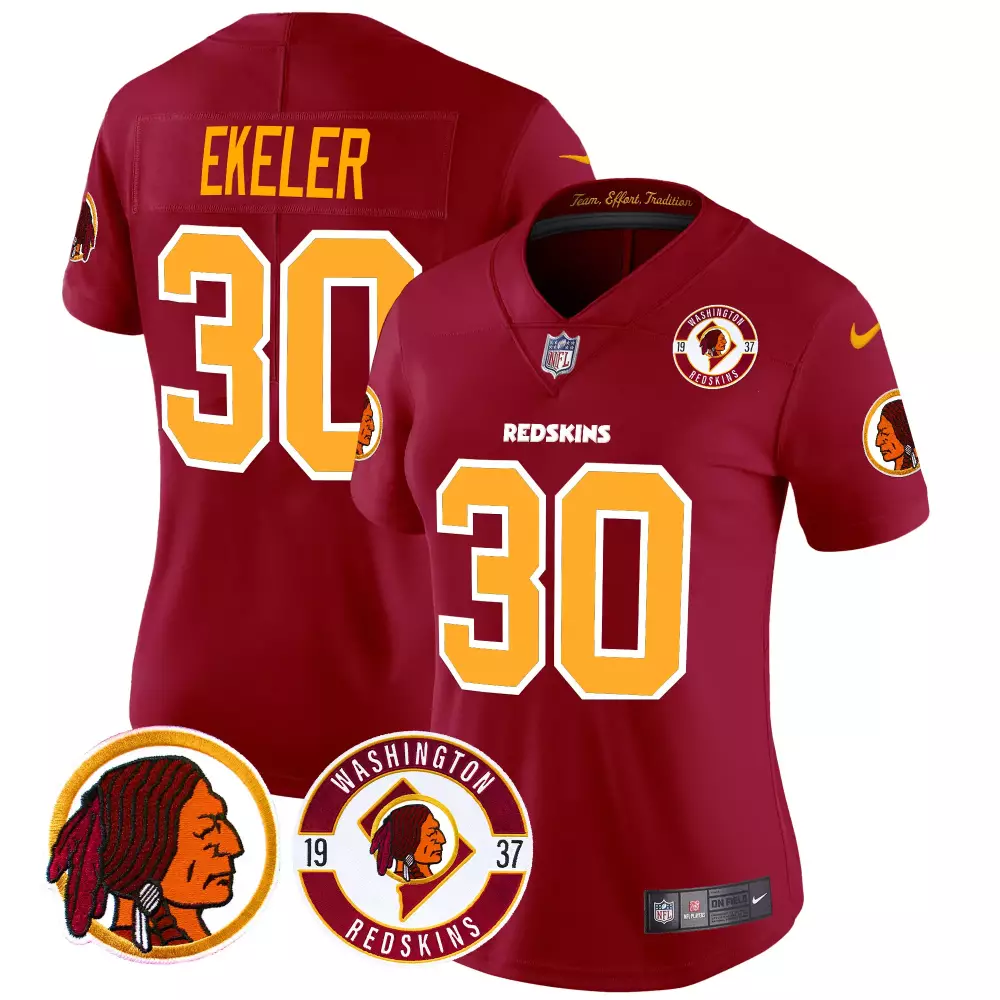 austin ekeler burgundy womens washington redskins 2024 vapor limited jersey est 1937 patch all stitched